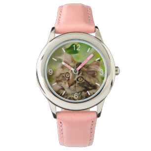 Cute Maine Coon Cat Kitten Portrait - dial-plate Watch