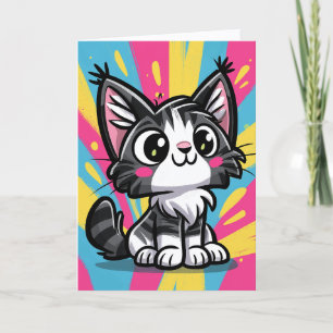 Cute Maine Coon Cat Pop Art Cartoon Thank You Card