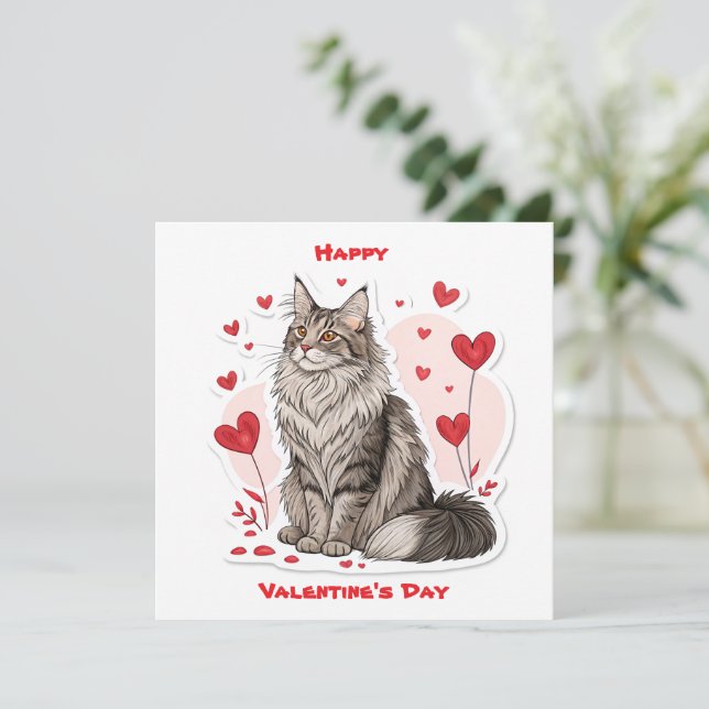 Cute Maine Coon 🐾 Cat Valentine Cards 💖 (Standing Front)