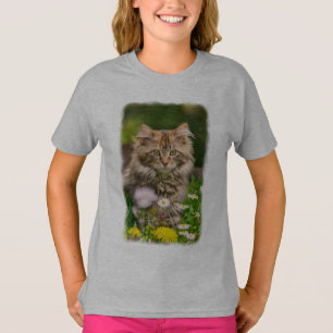 Cute Maine Coon Kitten Cat in Flower Meadow - cozy T-Shirt