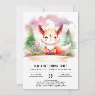 Cute Majestic Fox Birthday digital Invitation