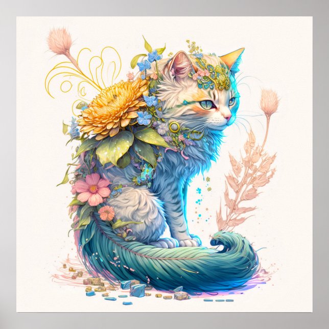Cute Majestic Kitty Cat Illustration Poster (Front)