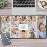 Cute Make Your Own 8 Photo Collage Desk Mat<br><div class="desc">Personalized Initial Name Monogram Photo Collage Desk Mat. Add a personal and stylish touch to your workspace with this custom desk mat, perfect as an office accessory or oversized mouse pad for your home or office. The design features a clean white background with a light grey initial and a black...</div>