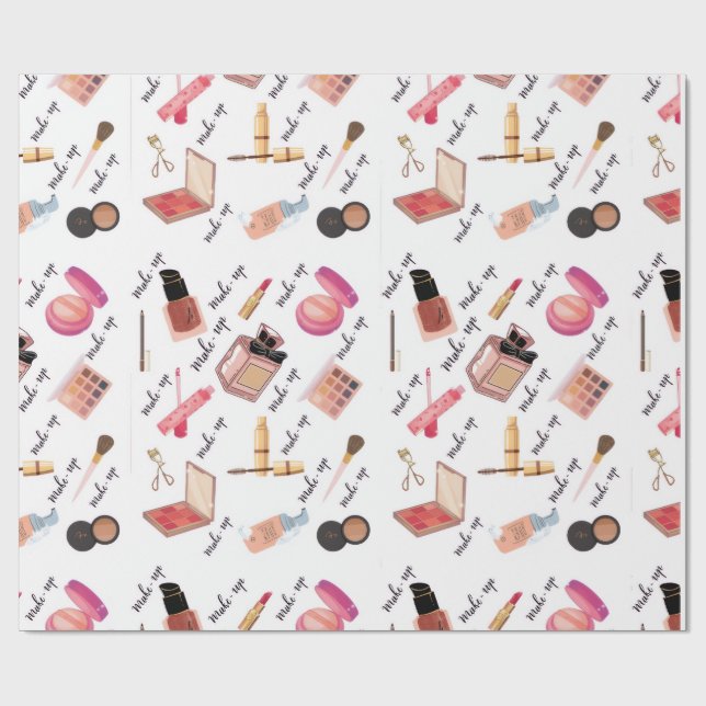 Cute Makeup & Cosmetics Pattern Wrapping Paper (Flat)