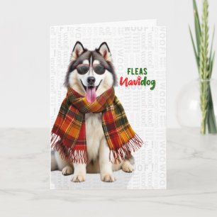 Cute Malamute Dog Funny Fleas Navidog Christmas Holiday Card