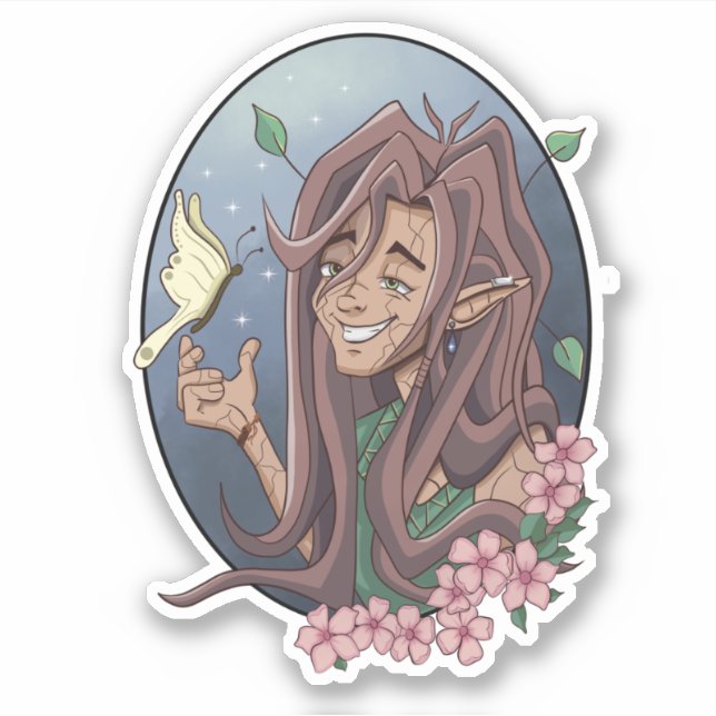 Cute Male Elf And Pale Cream Butterfly (Front)