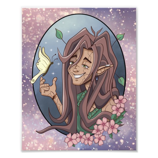 Cute Male Elf And Pale Cream Butterfly Photo Print (Front)