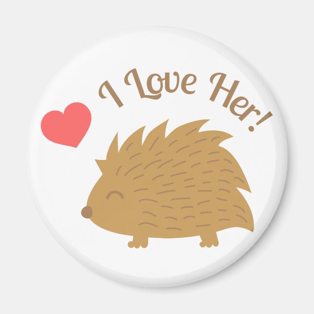 Cute Male Hedgehog in Love, I love Her Magnet (Front)