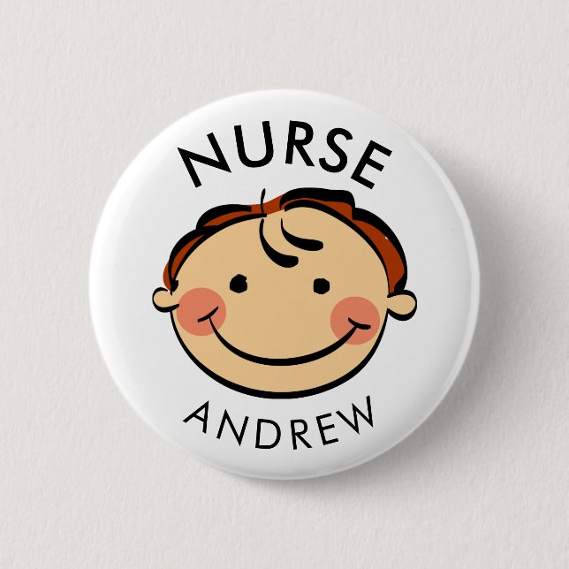 Cute Male Nurse Cartoon Name 2 Inch Round Button (Front)