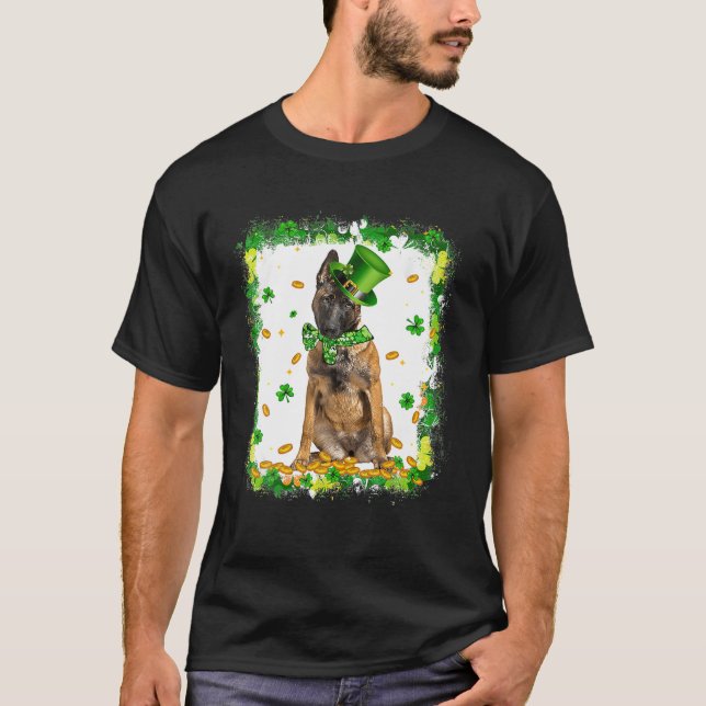 Cute Malinois Dog St Patricks Day Irish Shamrock B T-Shirt (Front)