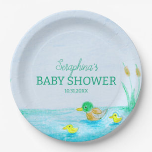 Cute Mallard Duck Baby Shower Paper Plate