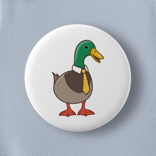 Cute Mallard Duck White Collar Necktie 2 Inch Round Button (Creator Uploaded)