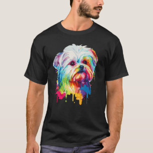 Cute Maltese Colorful Watercolor Pet Dog Lover T-Shirt