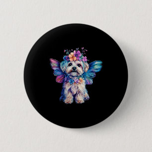 Cute Maltese Dog Angel With Wings 2 Inch Round Button