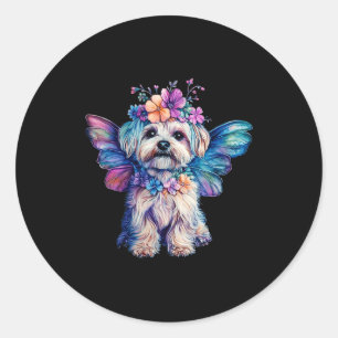Cute Maltese Dog Angel With Wings  Classic Round Sticker
