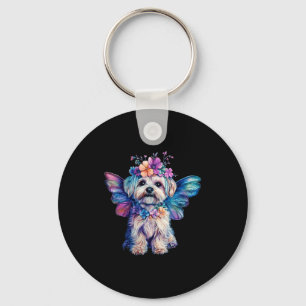 Cute Maltese Dog Angel With Wings Keychain