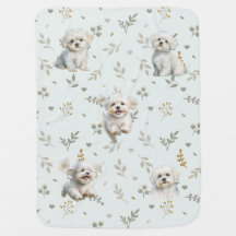 Cute Maltese Dog Baby Blanket Aqua Floral