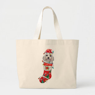 Cute Maltese Dog Christmas, Xmas Maltese Dog Large Tote Bag