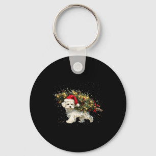 Cute Maltese Dog In A Christmas Tree For Men Women Keychain
