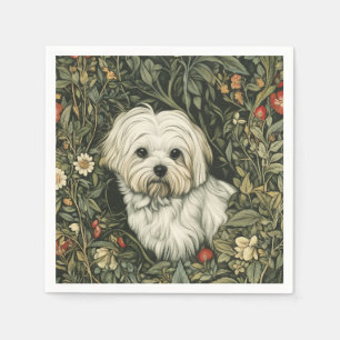 Cute Maltese Dog in a William Morris Style Garden Napkin