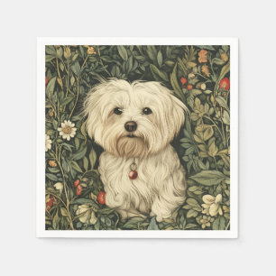 Cute Maltese Dog in a William Morris Style Garden Napkin