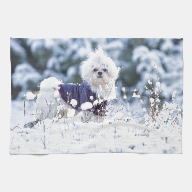 Cute Maltese Dog Kitchen Towel (Horizontal)