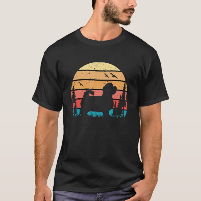 Cute Maltese Dog Puppy   Retro Sunset T-Shirt (Front)