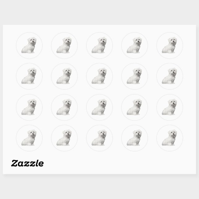 Cute Maltese Dog Sitting Puppy Classic Round Stick Classic Round Sticker (Sheet)