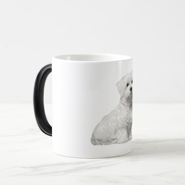 Cute Maltese Dog Sitting Puppy Magic Mug (Front Left)