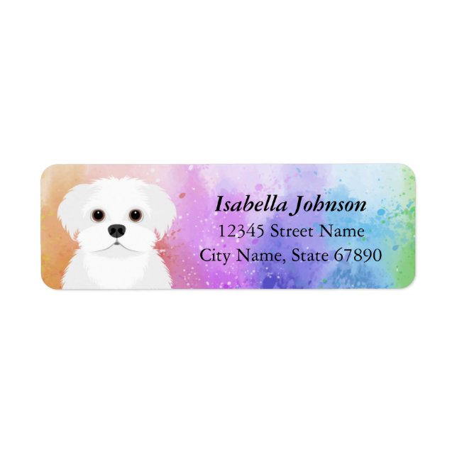 Cute Maltese Rainbow Colours Return Address Labels (Front)