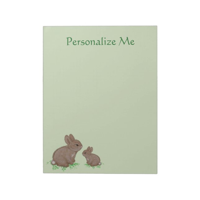 Cute Mama and Baby Bunny in Clover Notepad (Rotated)