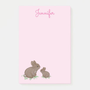 Cute Mama and Baby Bunny in Clover Pink Post-it Notes
