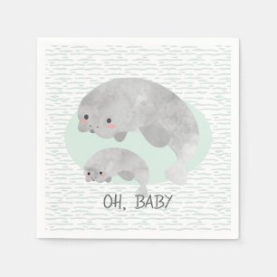 Cute Mama & Baby Manatee with Waves Baby Shower Napkin