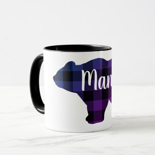 Cute Mama bear- blue purple pink plaid  Mug (Front Left)