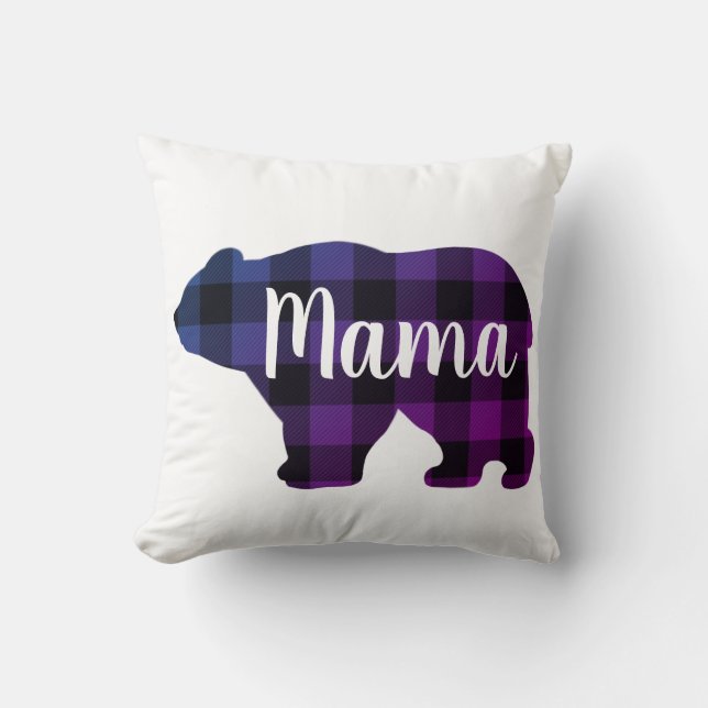 Cute Mama bear- blue purple pink plaid  Throw Pillow (Front)