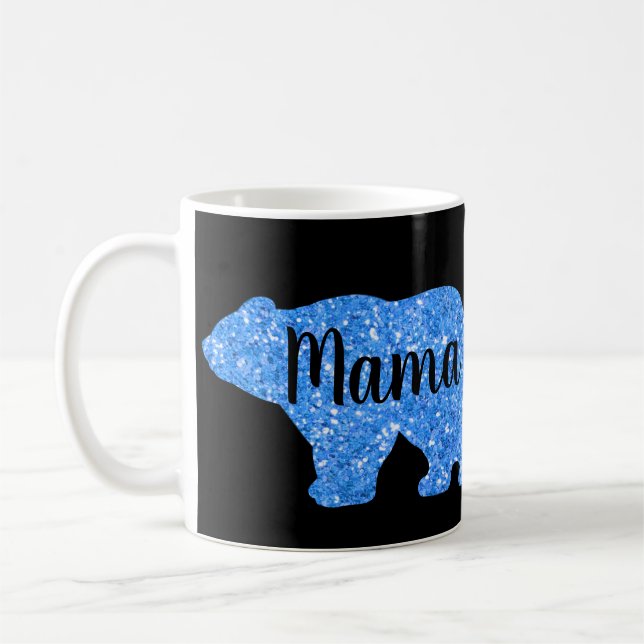 Cute Mama bear blue sparkle design for her Coffee Mug (Left)