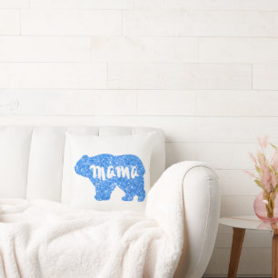 Cute Mama bear blue sparkle design for her Throw Pillow