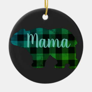 Cute Mama bear design plaid mothers day gift black Ceramic Ornament