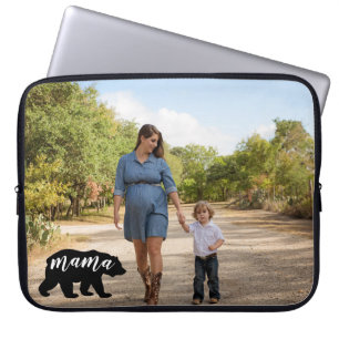 Cute Mama Bear Silhouette with Personalize Photo Laptop Sleeve