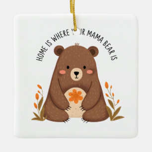 Cute Mama Bear with Flowers Ceramic Ornament
