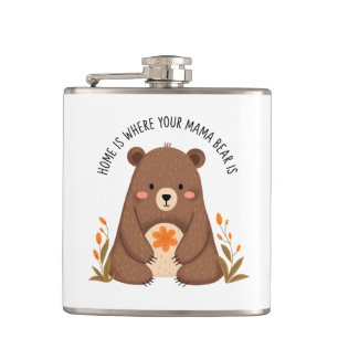Cute Mama Bear with Flowers Hip Flask