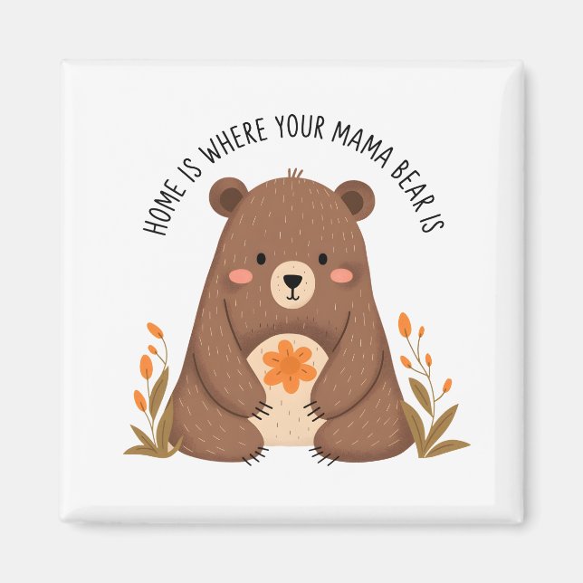 Cute Mama Bear with Flowers Magnet (Front)