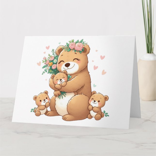 Cute mama bear with three cubs card (Front)