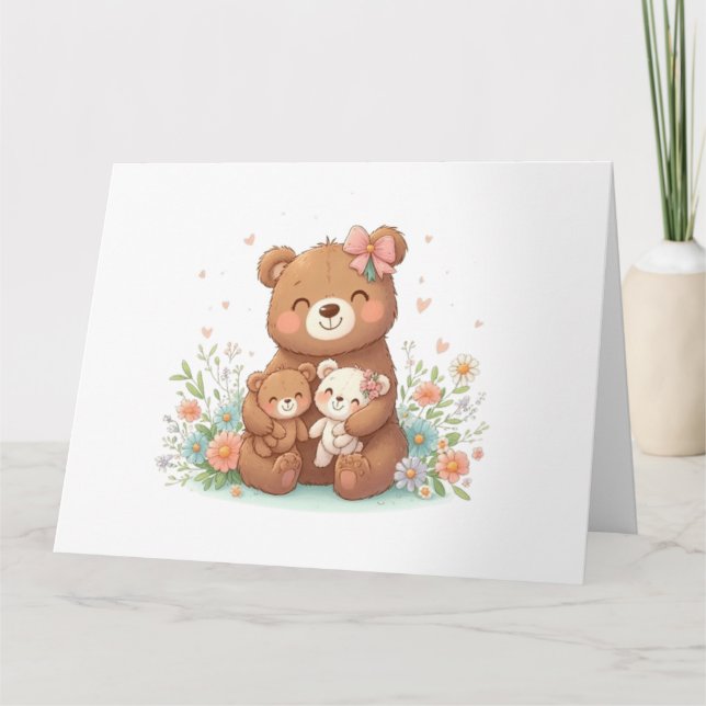 Cute mama bear with two cubs card (Front)