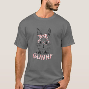 Cute Mama Bunny Face Plaid Glasses Headband Easter T-Shirt