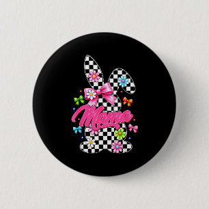 Cute mama chequered bunny coquette bow easter day 2 inch round button