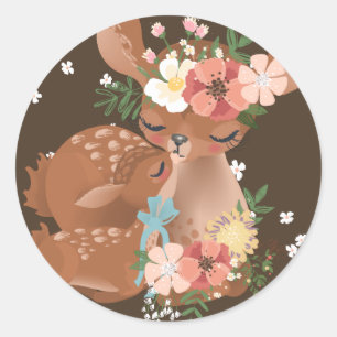Cute Mama Deer With Her Baby Classic Round Sticker