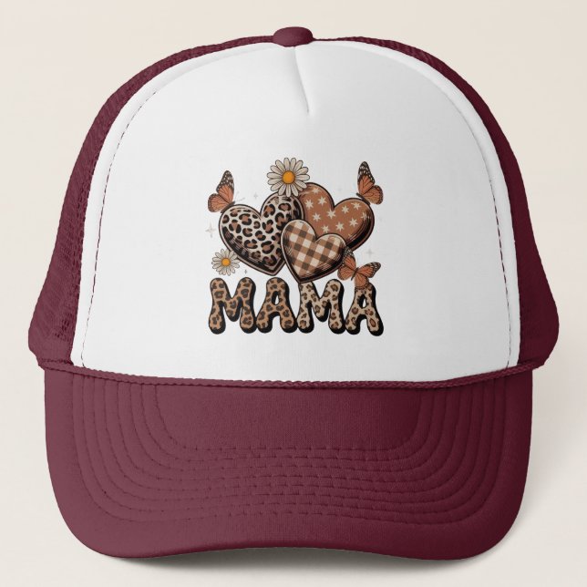 Cute Mama Floral & Cheetah Trucker Hat (Front)