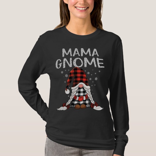 Cute Mama Gnomes check red Plaid pattern Christmas T-Shirt (Front)
