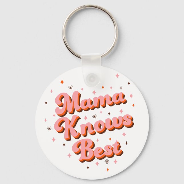 Cute Mama Knows Best Pink Brown Retro Lettering Keychain (Front)